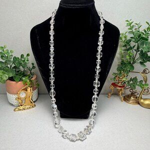 Stunning Art Deco Crystal Bead Long Necklace Sterling Silver Clasp Vintage